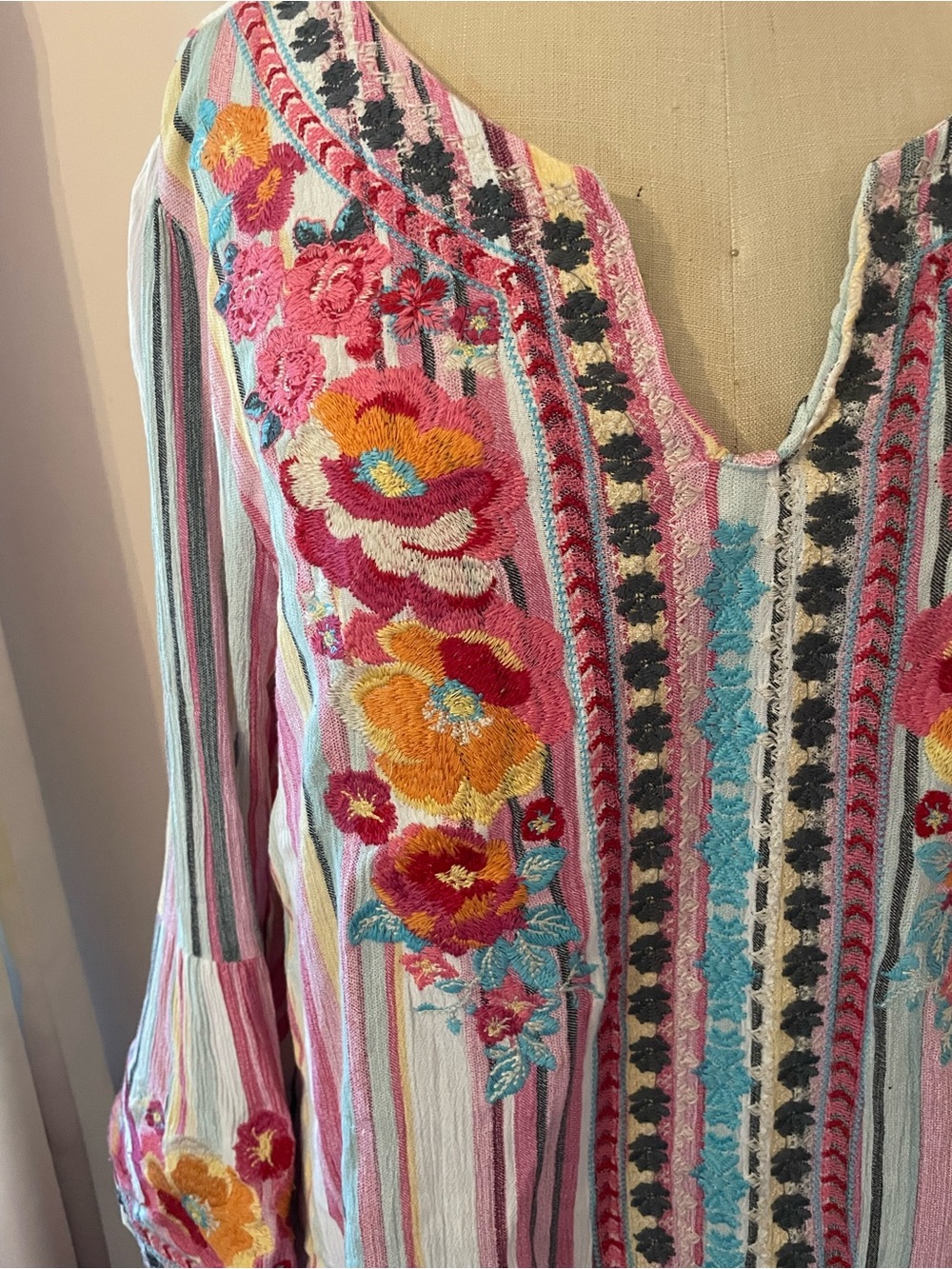 Savanna Jane Striped Tunic with Multicolor Floral Embroidery - Picture 2 of 5